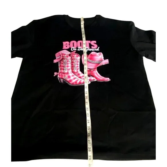 Black T-Shirt With Pink "Boots On Da Ground" Graphic Design Size XL - Picture 3 of 7
